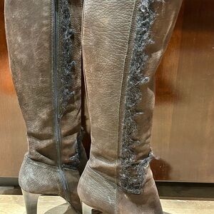 Chic Brown Heeled Boots withTrim